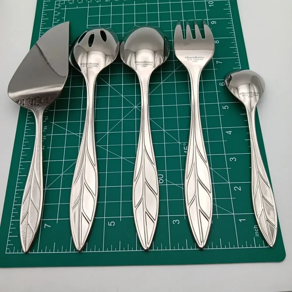 Reed & Barton Arbor Server Hostess 5 Piece Set 18/10 Stainless Flatware Glossy